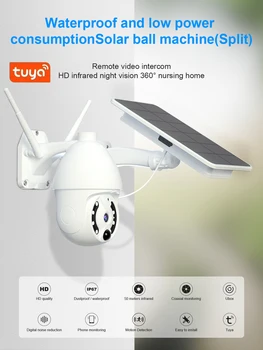 Солнечная камера Tuya, Wi-Fi Видеонаблюдение, Wi-Fi, PTZ, 1080P Беспроводная IP-камера видеонаблюдения, купольная камера безопасности с аккумулятором IP66