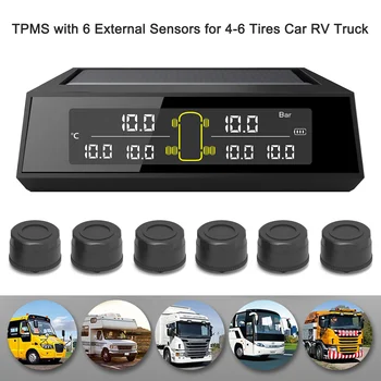 Солнечная энергия TPMS Система контроля давления в шинах RV Truck TPMS с 6 внешними датчиками для 4-6 шин Автомобиль RV Грузовик Прицепы-буксировщики