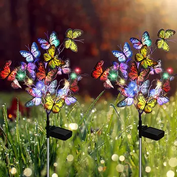 Солнечные фонари-бабочки, вставленные в землю, Садовые наружные водонепроницаемые светодиодные декоративные фонари для газона, ландшафта сада.