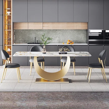 Сочетание обеденного стола и стула является современным, простым, легким и роскошным, а также высококачественным домашним прямоугольным обеденным столом.