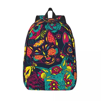 Студенческая сумка Day Of The Dead череп сахарного кота с цветочным рисунком, рюкзак для родителей и детей, легкий рюкзак для пары, сумка для ноутбука