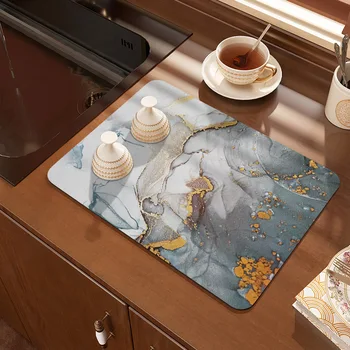 Суперпоглощающий подстаканник с мраморным рисунком Кухонный коврик для сушки посуды Быстросохнущая подставка для слива в ванную Кухонный кран Салфетка