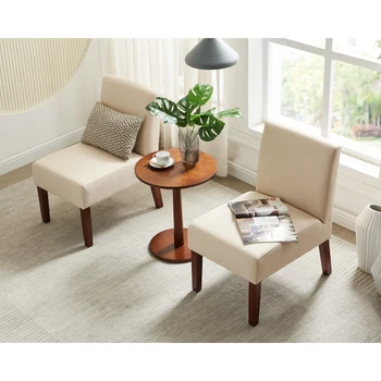 Тканевый комплект стульев из 2 предметов, с круглым деревянным столом, для спальни, украшения домашнего офиса, стула для тапочек, стула для макияжа.