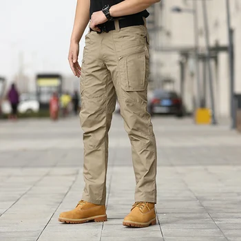 Уличные водонепроницаемые эластичные брюки в стиле милитари с несколькими карманами, мужские весенне-летние повседневные спортивные штаны для пеших прогулок, Тактические брюки-карго, мужские