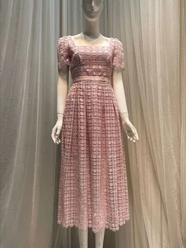 ХАЙ-СТРИТ, новейшее модное Стильное дизайнерское женское кружевное платье с квадратным воротником и пузырчатыми рукавами 2023 года