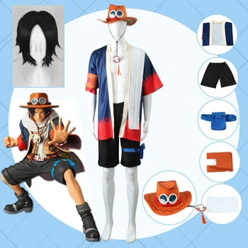 Цельные костюмы Portgas D Ace для косплея; аниме-кимоно; Униформа; парик; наряды; Карнавальный костюм на Хэллоуин для мужчин