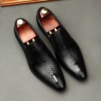 Черные, красные, винные мужские кожаные туфли-Оксфорды из натуральной кожи для мужчин, роскошные модельные туфли, свадебные туфли без застежки, Кожаные броги