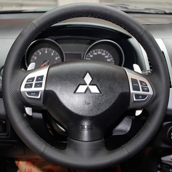 Черный Чехол Рулевого Колеса Автомобиля Из Натуральной Кожи Для Mitsubishi Lancer X 10 Pajero Sport Outlander ASX Colt Citroen C-Crosser