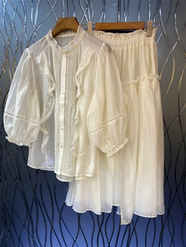 Элегантная женская рубашка во французском стиле в стиле бохо, белая блузка с оборками, рубашка для женщин, Шикарные пляжные женские топы в стиле бохо на пуговицах, новинка