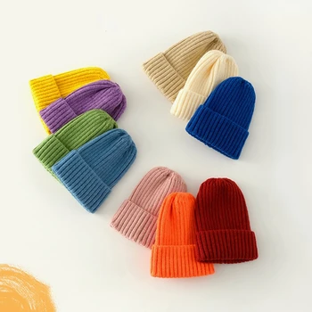 Яркие вязаные шапочки-бини для младенцев, зима-осень, детские теплые повязки на голову из альпаки, шапка, аксессуары для тюрбанов для девочек, береты